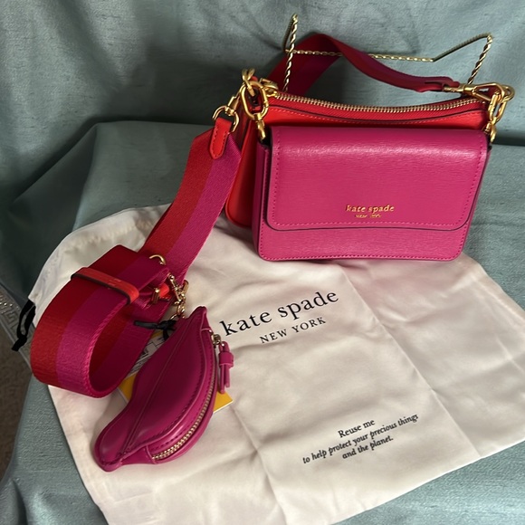 Kate Spade double bag color block crossbody Soffiano leather bag - Picture 11 of 13